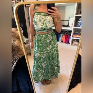 Green and White Floral Beach Maxi Skirt Set